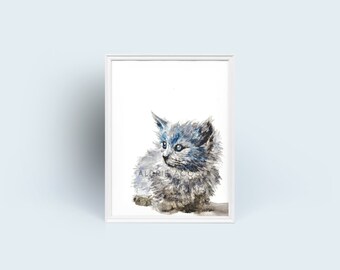Serie di gattini n. 1, stampa artistica Giclée da un dipinto originale ad acquerello, grazioso gattino per la cameretta dei bambini, decorazione da parete