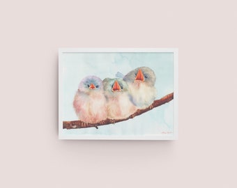 Colorful Birds Series No. 24 Giclée Art Print from Original Watercolor Impression Painting, Nursery Kids Room Home Wall Décor Hangings