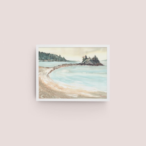 Serie Islas n.º 3, pintura original en acuarela, decoración de pared para el hogar con arte de la isla de Vancouver