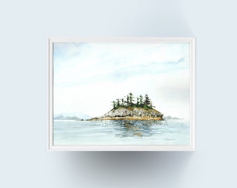 Cliff Series No. 3 Original Watercolor Impression Painting, British Columbia Hillside Woods Watercolor Wall Art Decor