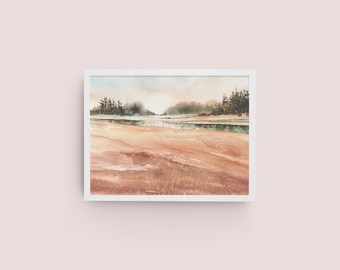 Water Reflection Series No. 7 Original Watercolor Impression Painting, Tree Reflection on Seashore Wall Art Décor