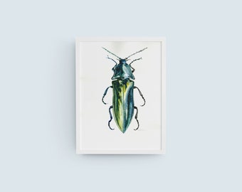 Iridescent Beetle Series No. 2 Original Watercolor Impression Painting, Colorful Metallic Bugs Home Wall Décor Hangings Gift