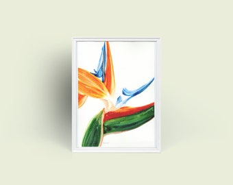 Bird of Paradise Original Watercolor Impression Painting, Crane Flower Tropical Floral Plant Home Wall Décor Hangings