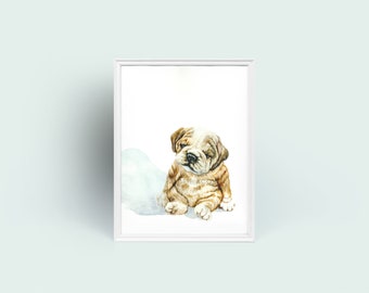 Baby Pug Downloadable Art from Original Watercolor Impression Painting, Cute Sleepy Pug Wall Decor Hangings