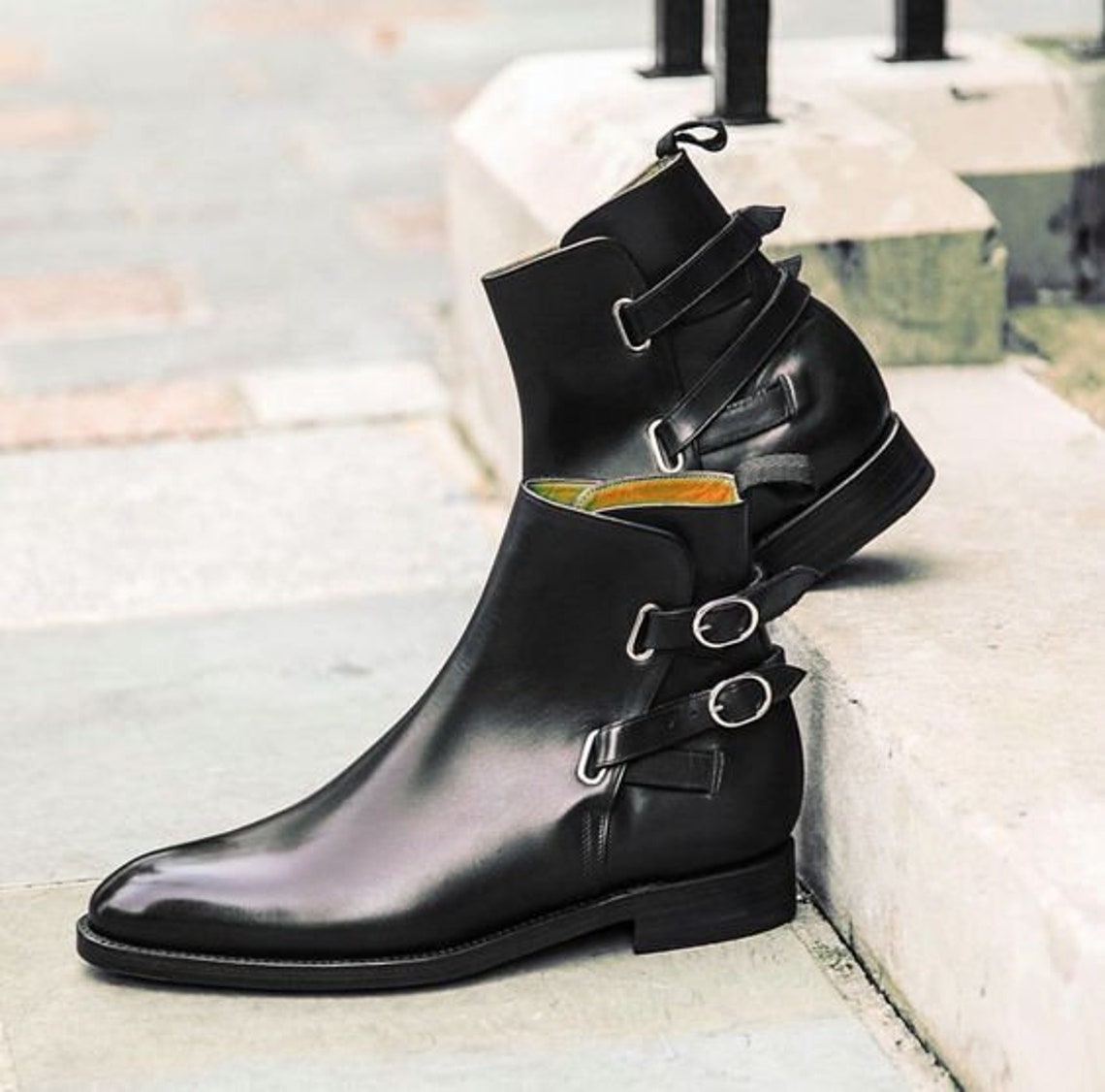 Men's Black Leather Jodhpur Strap Boot Handmade Double | Etsy