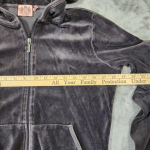 Y2k Juicy Couture Velour Full Zip Hoodie Women XL Gray 2000s Preppy Paris Hilton afbeelding 7