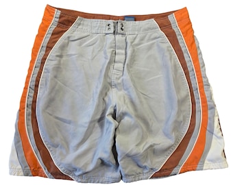 No Boundaries Mens Board Shorts Silver Orange Brown Colorblock 38 Y2k Skater