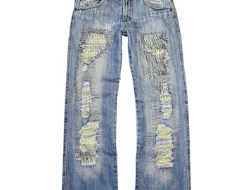 Artsy Upcycled Jeans Womens 31  Reworked Patchwork Y2k Grunge Boho Streetwear