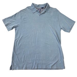 Jantzen Men Blue Short Sleeve V-Neck Polo Shirt Cotton Pique Large L 100% Cotton
