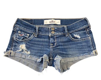 Hollister Y2k Low Rise Distressed Denim Cheeky Shorts Womens Size 1 2000s Preppy