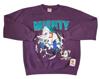 Sudadera morada vintage de los 90 de los Mighty Ducks de Anaheim de la NHL para hombre, talla M, hecha en EE. UU.