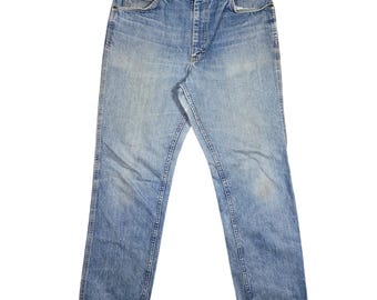 Vintage Lee Mens 34x32 Light Wash Straight Leg Jeans Made in USA Retro Cowboy