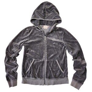 Y2k Juicy Couture Velour Full Zip Hoodie Women XL Gray 2000s Preppy Paris Hilton afbeelding 1