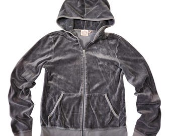 Y2k Juicy Couture Velour Full Zip Hoodie Women XL Gray 2000s Preppy Paris Hilton