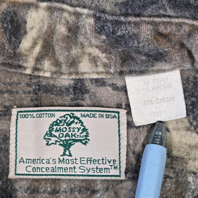 Vintage Mossy Oak Camo Flannel Shirt Mens XL Cotton Made in USA Hunting Outdoors image 7