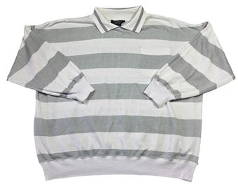 Promiss Vintage Mens Striped Long Sleeve Polo Sweatshirt 42 Skater Grunge Punk