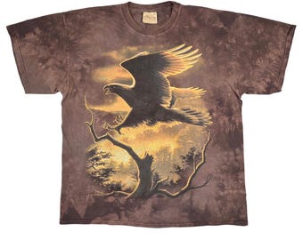 The Mountain Vintage Eagle Graphic T-Shirt Brown Tie Dye Mens XL Nature Bird Y2k
