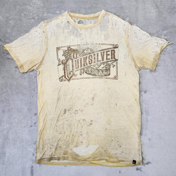 VTG Quiksilver Super Thrashed Distressed Gradient Sun Faded Worn WIP Paper Thin