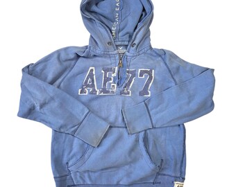 Vintage American Eagle Blue Quarter Zip Hoodie Distressed Y2k Sweatshirt Women S