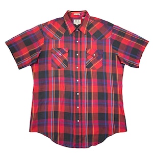 Vintage Ely Cattleman Western Plaid Short Sleeve Tall Man Shirt XL Cowboy Farm