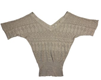 Studio Y Y2k Womens L Beige Metallic Knit Dolman Sleeve Sweater 2000s Bratz