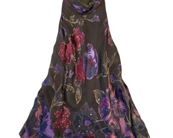 Papell Boutique Evening Silk Blend Floral Beaded Halter Top Purple L Y2k 2000s