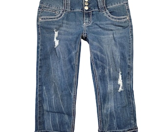 Y2k No Boundaries Womens Distressed Capri Jeans 2000s Bratz Low Rise Size 9