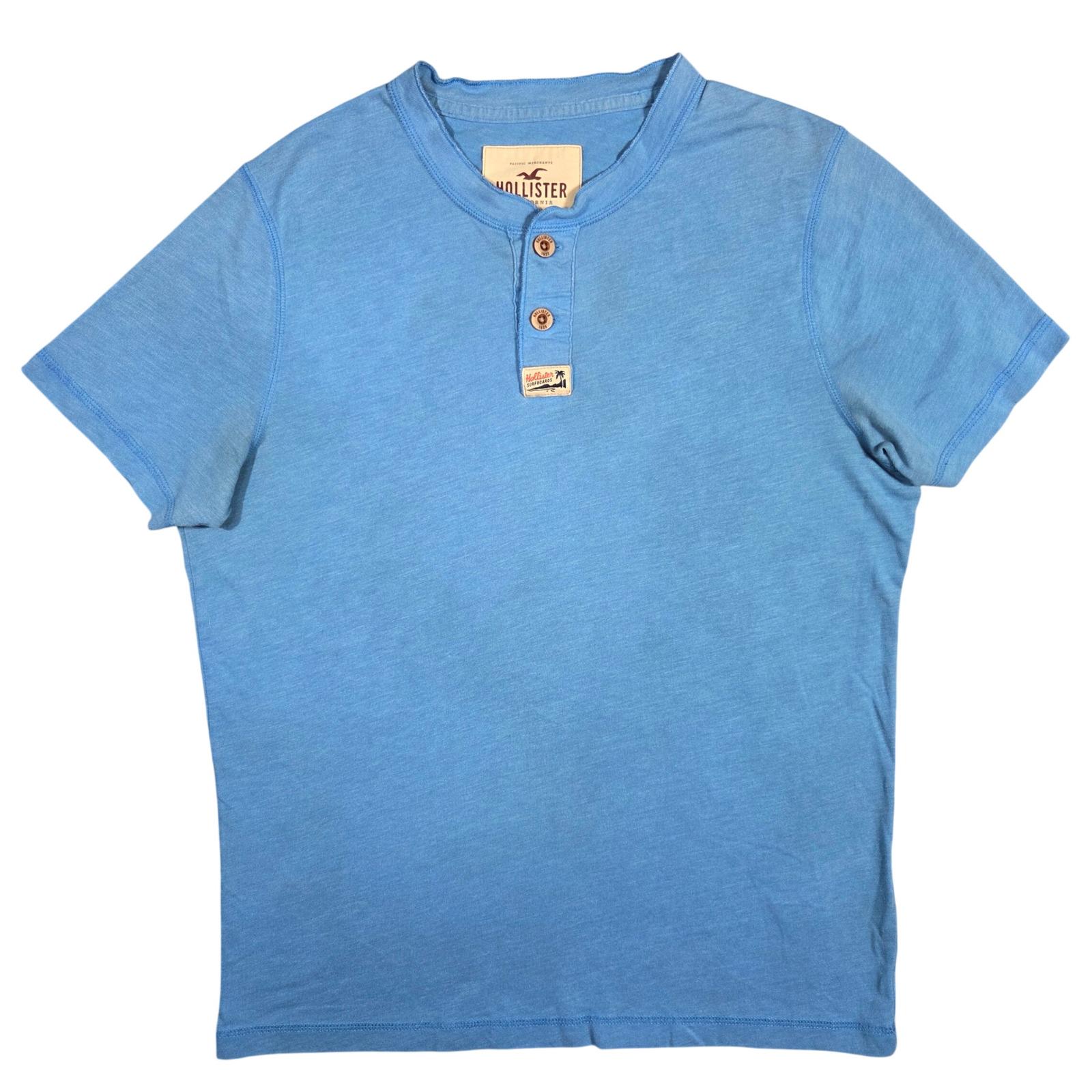 Y2k Hollister Mens Short Sleeve Henley Shirt Light Blue Beach 