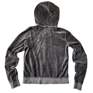 Y2k Juicy Couture Velour Full Zip Hoodie Women XL Gray 2000s Preppy Paris Hilton afbeelding 2