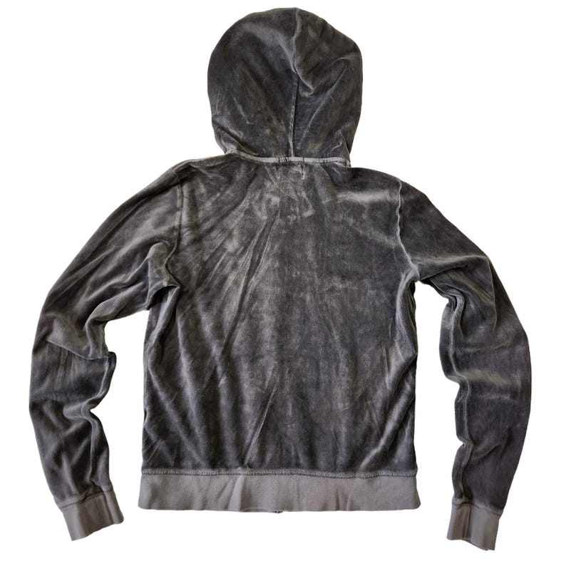Y2k Juicy Couture Velour Full Zip Hoodie Women XL Gray 2000s Preppy Paris Hilton afbeelding 2