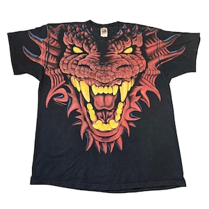 Camiseta vintage azul líquido de 1996 con estampado de dragón para hombre, talla XXL, estilo grunge punk Y2K imagen 1