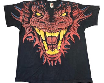 Vintage Liquid Blue 1996 Dragon All Over Print T Shirt Men's XXL Y2k Grunge Punk