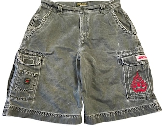 JNCO Jeans Mens 32 Cargo Shorts Green Y2k Baggy Chunky Skater Embroidered Grunge