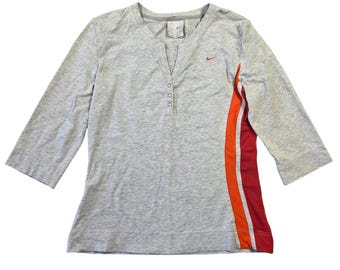 Vintage Nike Gray Henley 3/4 Sleeve Top Women Large Retro Athleisure Athletic
