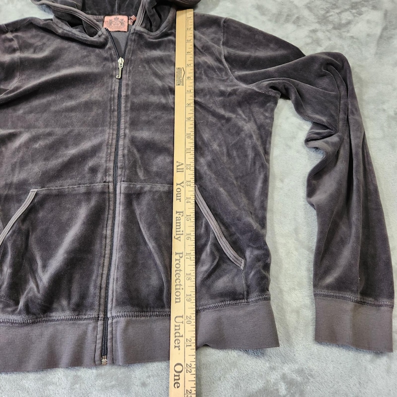 Y2k Juicy Couture Velour Full Zip Hoodie Women XL Gray 2000s Preppy Paris Hilton afbeelding 8