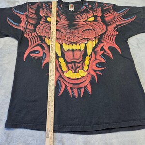 Camiseta vintage azul líquido de 1996 con estampado de dragón para hombre, talla XXL, estilo grunge punk Y2K imagen 4