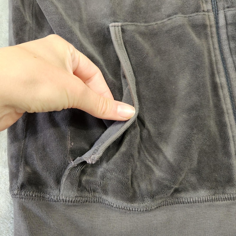 Y2k Juicy Couture Velour Full Zip Hoodie Women XL Gray 2000s Preppy Paris Hilton afbeelding 3