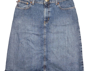 Polo Jeans Co Ralph Lauren Blue Denim Knee Skirt Size 10 Medium Wash Y2k 2000s