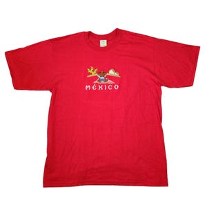 Vintage Mexico Embroidered Shirt Men L Red Souvenir Travel Outdoors Beach Cruise