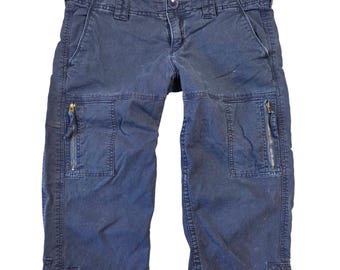 American Eagle Y2k Navy Cargo Capri Pants Womens 4 Low Rise Utility Y2K 2000s