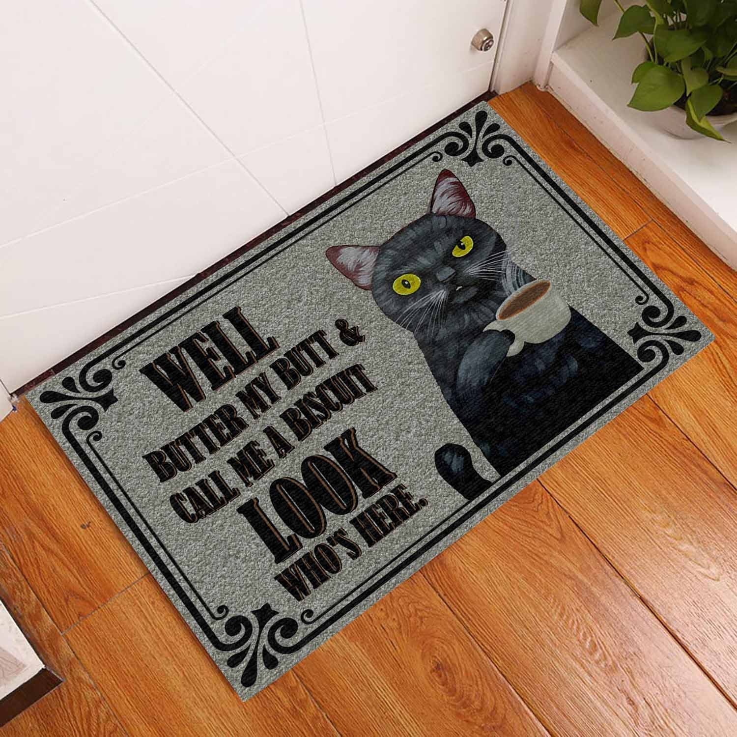 Look Who's Here Black Cat Doormat Personalized Doormat Rug Etsy