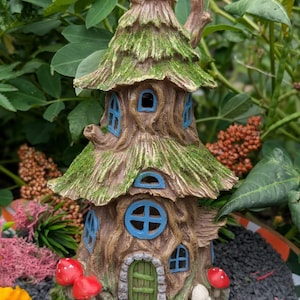 Solar-Enchanted Woodland house with LED glow mystic cottage fairy ornaments garden decor