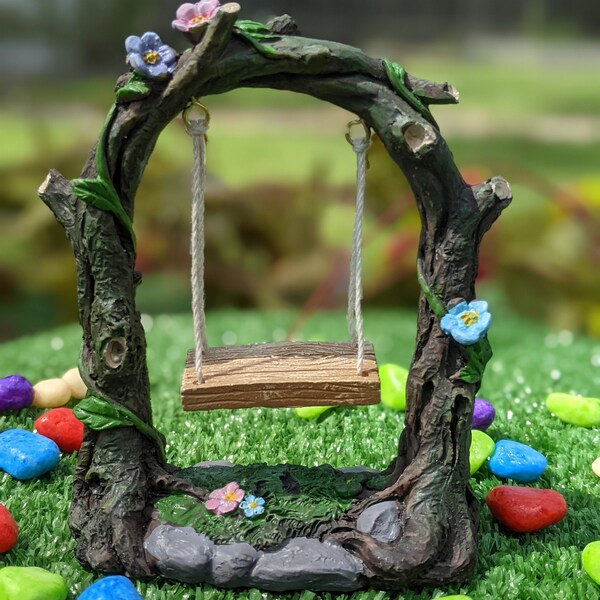 Fairy Garden Accessories , 11cms Arched Fairy Tree Swing fairy ornaments accessories