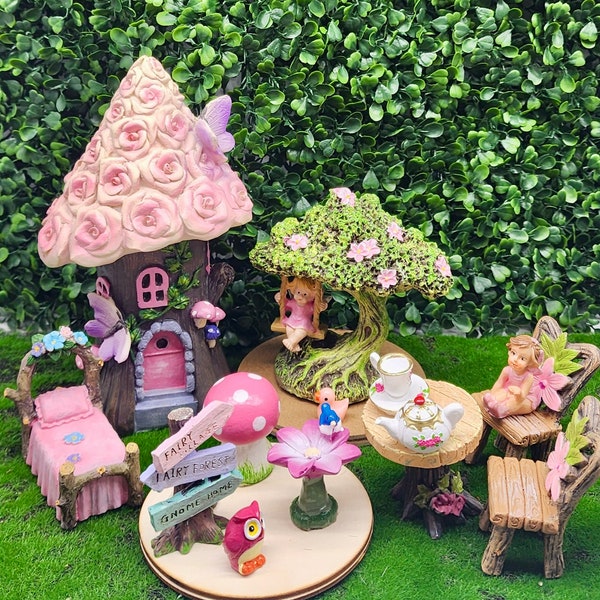 Enchanted fairy village fairy garden kit  pretend  play fairy gardening plant terrarium play house for fairies gnomes elves