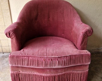 Fauteuil crapaud - En velours côtelé vieux rose - XIXème siècle