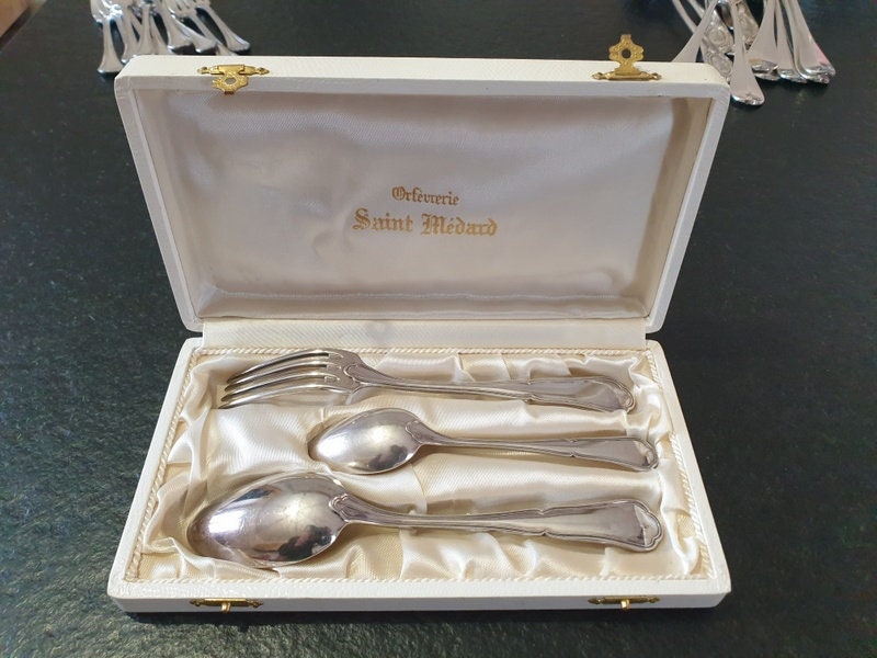 Couvert de Baptème - en Métal Argenté Maitre-Orfèvre Saint Médard