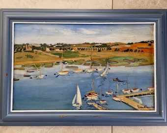Franck Sloan (1900-1984) - Oil on hardboard - Sailboats near the bridge - Signed