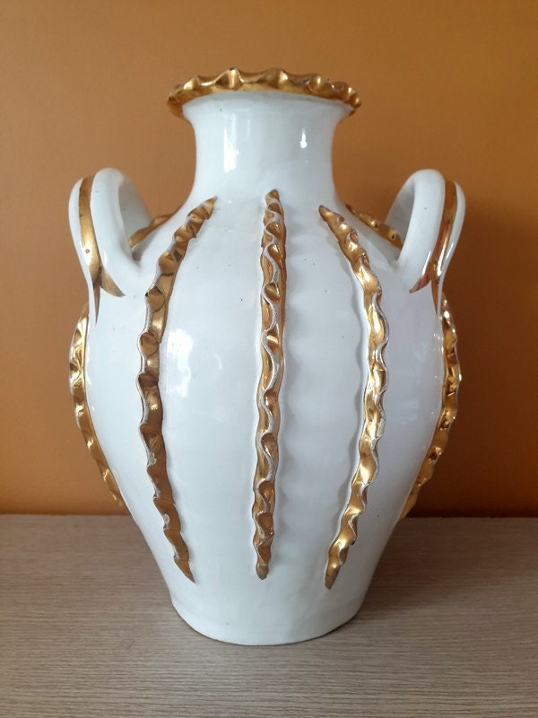 Émile Tessier | 1887-1971 à Malicorne - Très Beau Vase en Faïence Blanche avec Rehauts de Dorures