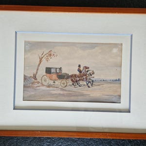 Johnny Audy (attivo dal 1840 al 1880) - Acquarello su carta - "The Stagecoach" - Firmato in basso a destra