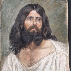 Marguerite Dubois née en 1883 Pastel sur papier Portrait de Jésus Christ Signé et daté 1905 image 1